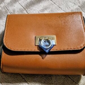 Brown Leather Crossbody Wallet with Gold Chain Or Waist